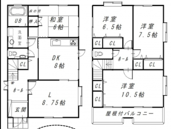 泉佐野市中庄、中古一戸建ての間取り画像です