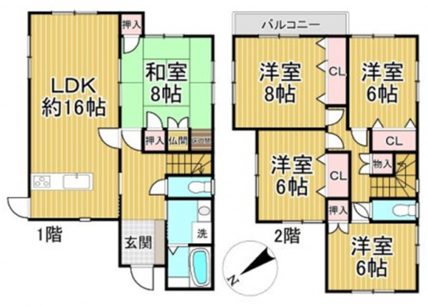 泉佐野市鶴原、中古一戸建ての間取り画像です