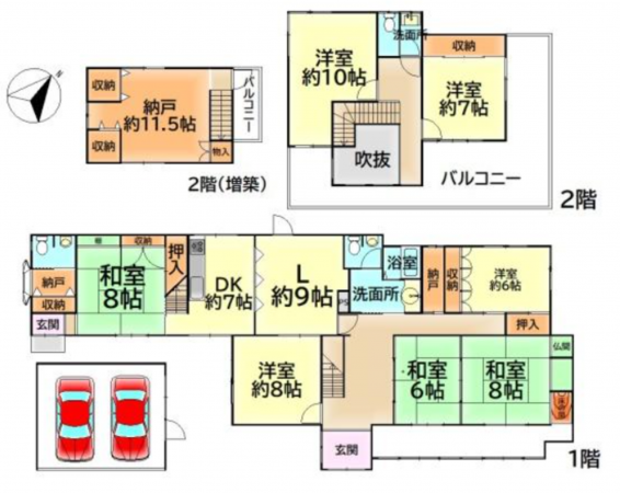 泉佐野市市場西、中古一戸建ての間取り画像です