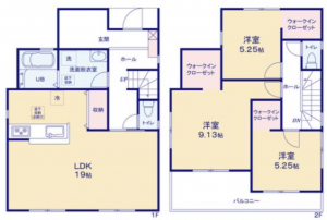 泉佐野市本町、新築一戸建ての間取り画像です