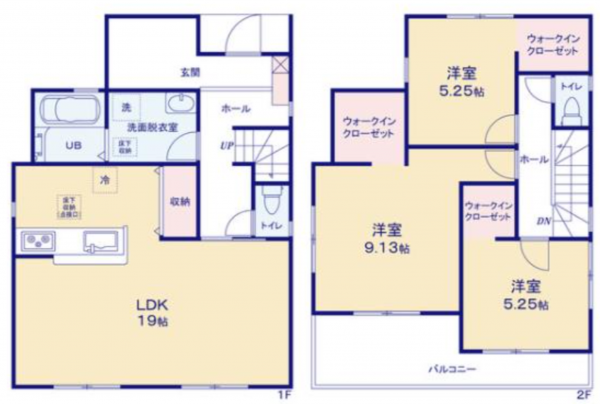 泉佐野市本町、新築一戸建ての間取り画像です
