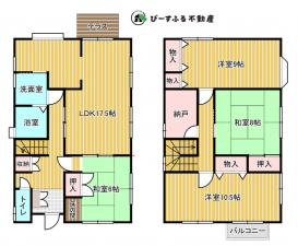 泉佐野市葵町、中古一戸建ての間取り画像です