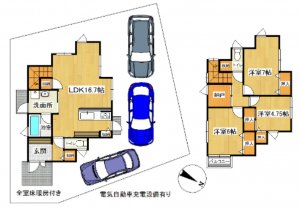 泉佐野市鶴原、中古一戸建ての間取り画像です