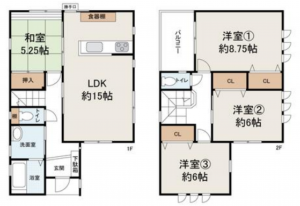 泉佐野市長滝、中古一戸建ての間取り画像です