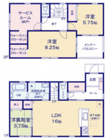 泉佐野市葵町、新築一戸建ての間取り画像です