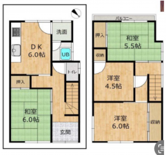 泉佐野市新町、中古一戸建ての間取り画像です