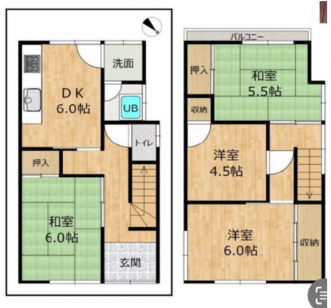泉佐野市新町、中古一戸建ての間取り画像です