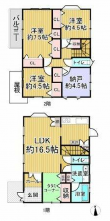 泉佐野市羽倉崎上町、中古一戸建ての間取り画像です