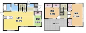 泉佐野市日根野、中古一戸建ての間取り画像です