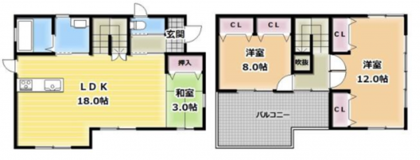 泉佐野市日根野、中古一戸建ての間取り画像です