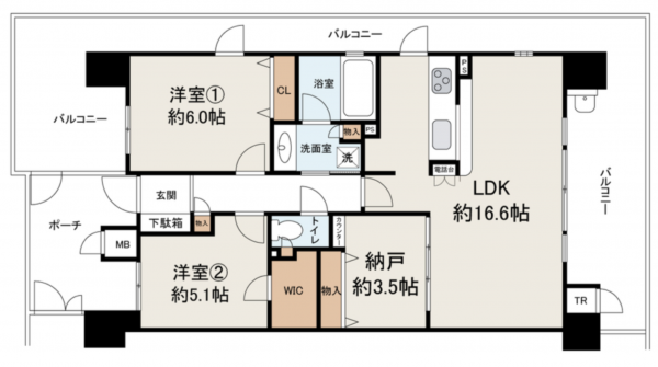 泉佐野市日根野、マンションの間取り画像です