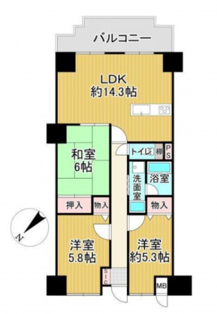 泉佐野市泉ケ丘、マンションの間取り画像です