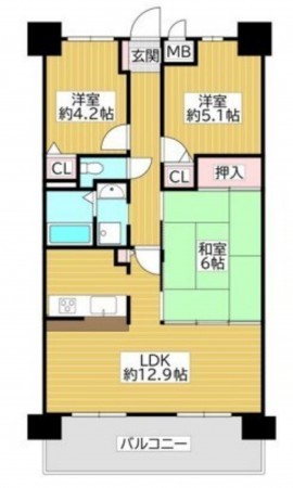 泉佐野市湊、マンションの間取り画像です