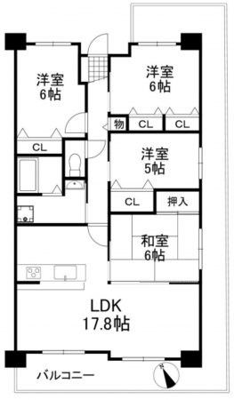 泉佐野市鶴原、マンションの間取り画像です