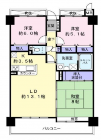 泉佐野市日根野、マンションの間取り画像です