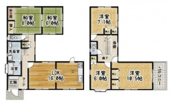 泉南郡熊取町東和苑、中古一戸建ての間取り画像です