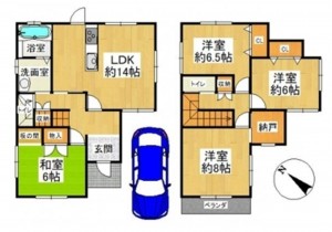 泉南郡熊取町小谷北、中古一戸建ての間取り画像です