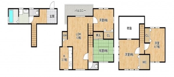 泉南郡熊取町朝代東、中古一戸建ての間取り画像です