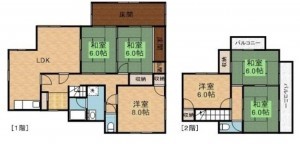 泉南郡熊取町山の手台、中古一戸建ての間取り画像です