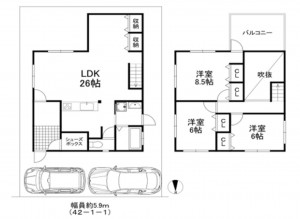 泉南郡熊取町つばさが丘北、中古一戸建ての間取り画像です