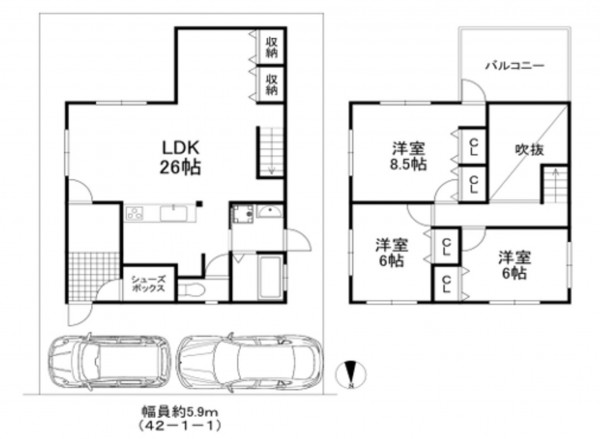 泉南郡熊取町つばさが丘北、中古一戸建ての間取り画像です