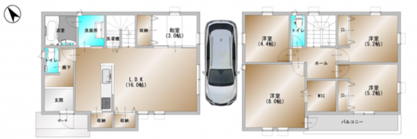 泉南郡熊取町桜が丘、中古一戸建ての間取り画像です