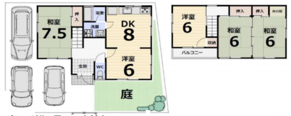 泉南郡熊取町小谷南、中古一戸建ての間取り画像です