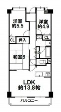 泉南郡熊取町大久保南、マンションの間取り画像です