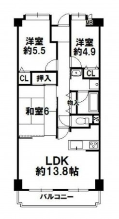 泉南郡熊取町大久保南、マンションの間取り画像です