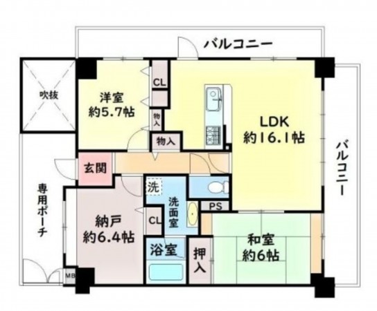 泉南郡熊取町大久保北、マンションの間取り画像です