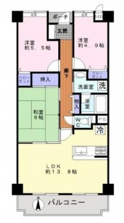 泉南郡熊取町大久保南、マンションの間取り画像です