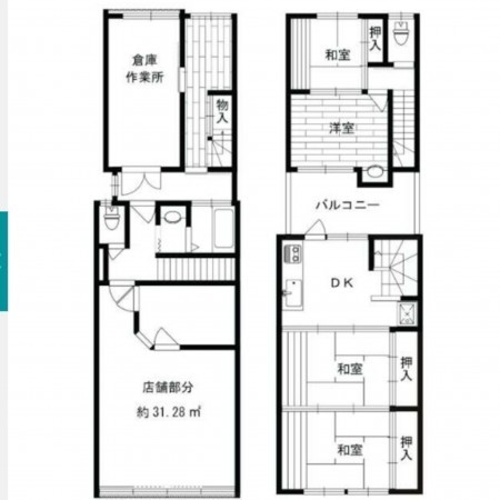 泉南郡熊取町美熊台、収益物件/店舗付住宅の間取り画像です