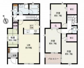 貝塚市澤、新築一戸建ての間取り画像です