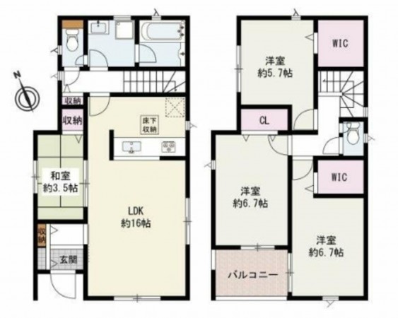貝塚市澤、新築一戸建ての間取り画像です