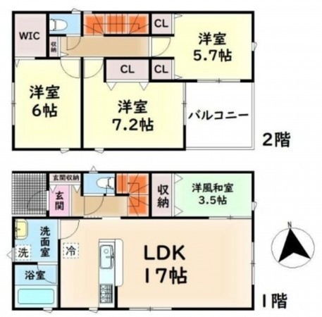 貝塚市澤、新築一戸建ての間取り画像です