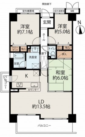 貝塚市清児、マンションの間取り画像です