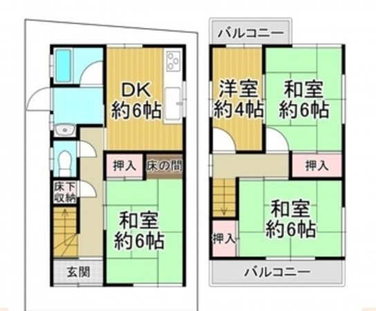 泉佐野市羽倉崎上町、中古一戸建ての間取り画像です