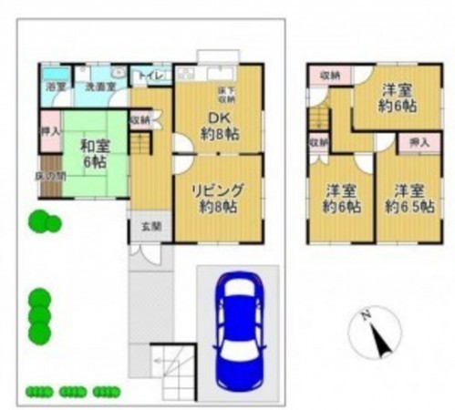 泉南郡熊取町山の手台、中古一戸建ての間取り画像です
