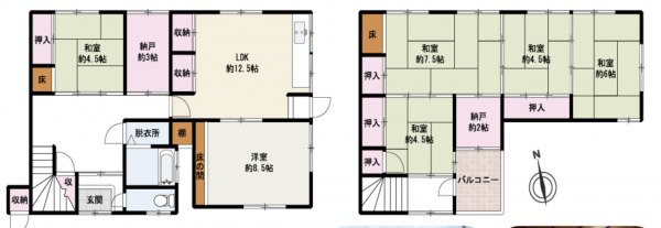 貝塚市三ツ松、中古一戸建ての間取り画像です