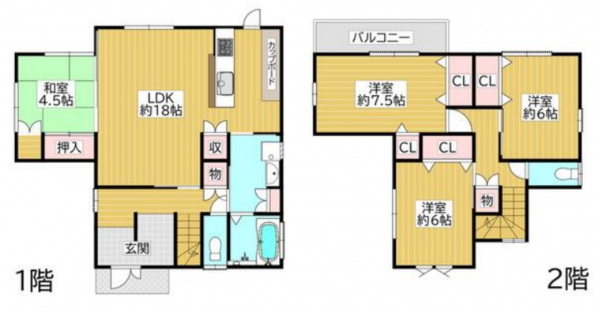 泉南郡熊取町大久保中、中古一戸建ての間取り画像です