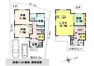 泉南郡熊取町、新築一戸建ての間取り画像です