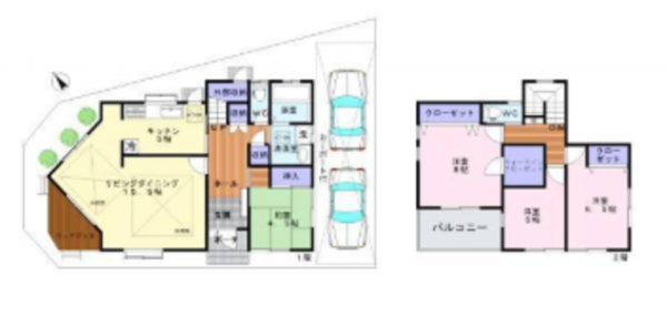貝塚市脇浜、中古一戸建ての間取り画像です