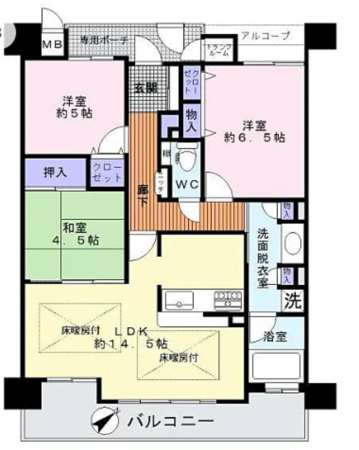 泉佐野市上町、マンションの間取り画像です