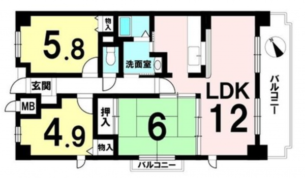 貝塚市窪田、マンションの間取り画像です