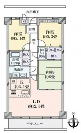 貝塚市澤、マンションの間取り画像です