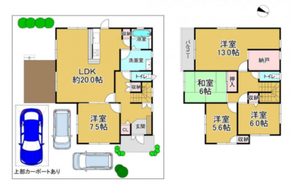 泉佐野市泉ケ丘、中古一戸建ての間取り画像です