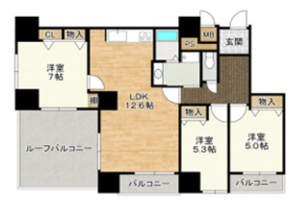貝塚市二色、マンションの間取り画像です