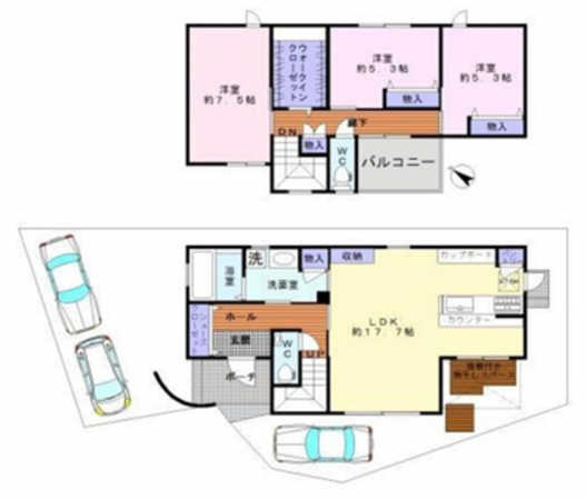 泉佐野市高松東、中古一戸建ての間取り画像です