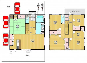 貝塚市東山、中古一戸建ての間取り画像です