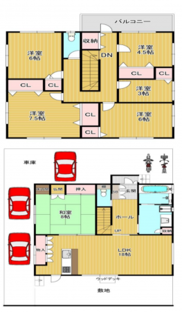 貝塚市東山、中古一戸建ての間取り画像です